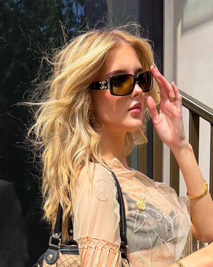 Chanel Crystal CC Logo Embellished Tortoise Sunglasses