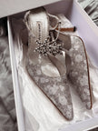 Manolo Blahnik Silver Slingback Heels with Rhinestone Stars (37)