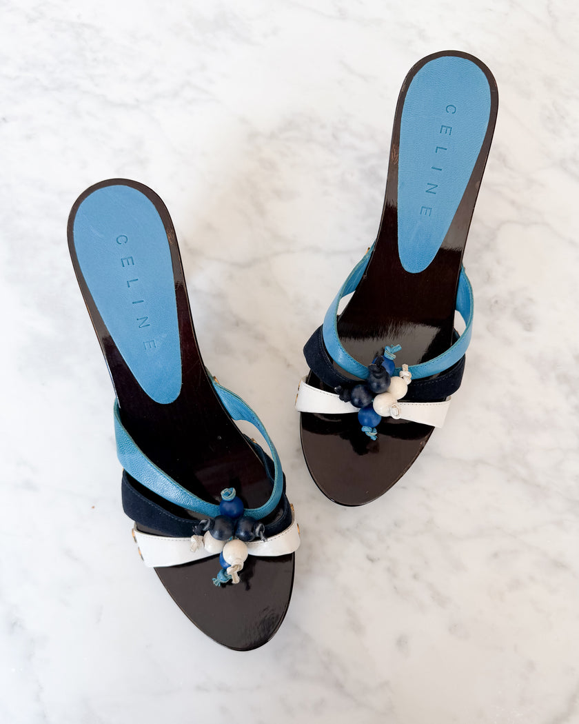 Celine Blue Confetti Beaded Mules - Unworn (38)