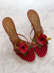 Valentino Garavani 2000s Red Polka Dot Poppy Floral Appliqué Mule Heels (40)
