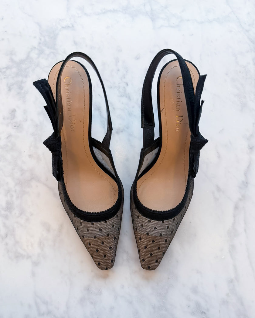 Dior J’Adior Polka Dot Mesh Slingback Heels (36)