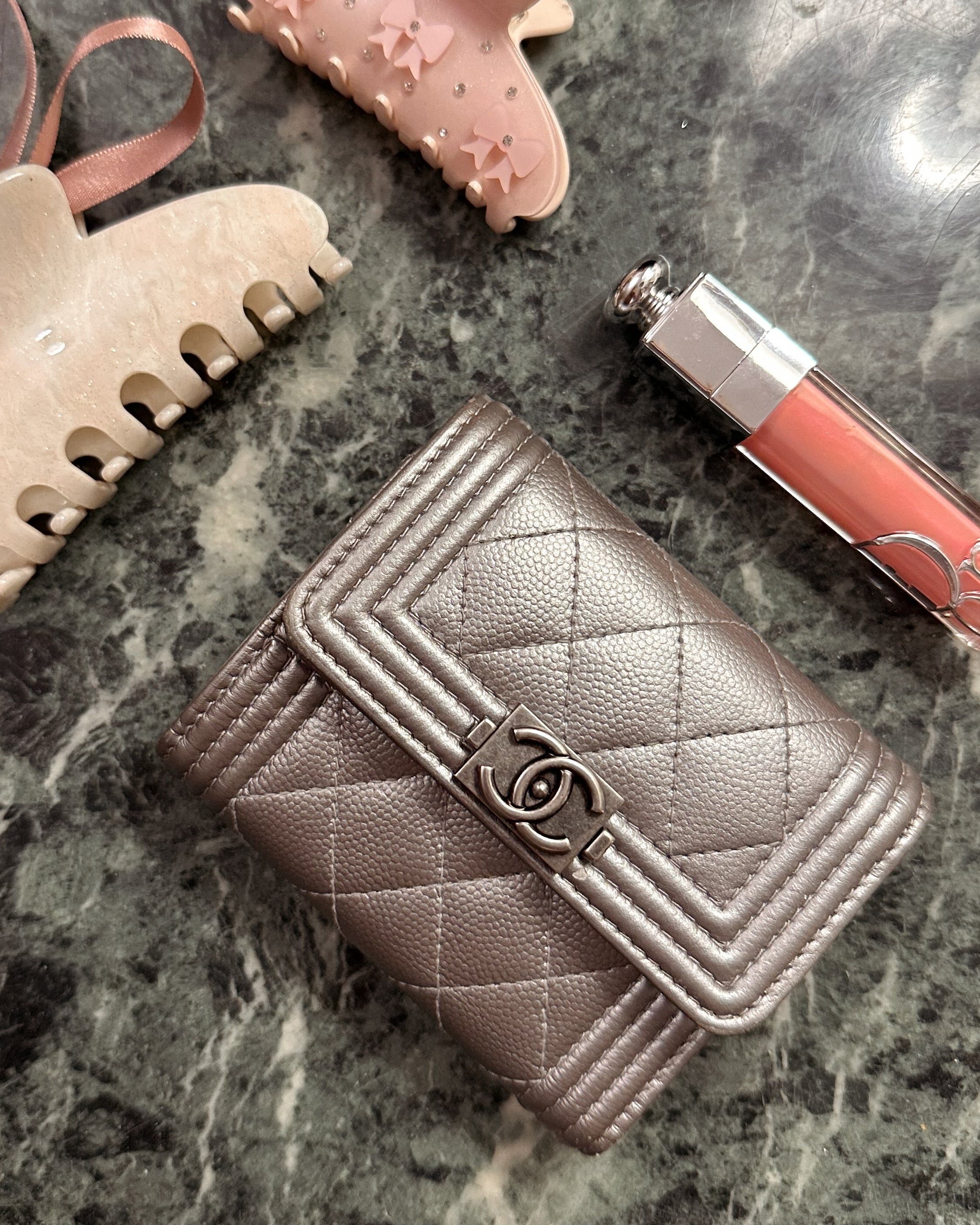 Chanel Boy Quilted Wallet in Silver