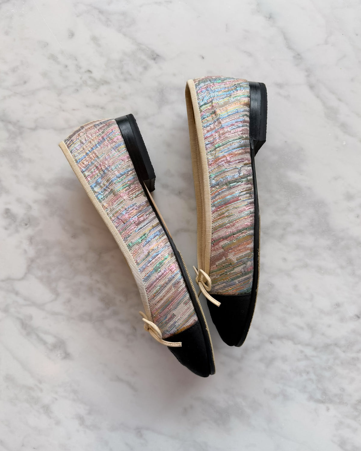 Chanel Multicolour Pastel Metallic Lurex & Black CC Ballet Flats (36) - VERY RARE