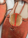 Jimmy Choo 2000s Metallic Leather Lace-Up Flat Sandals with Crystal Medallion Detail (39.5)