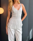 Chanel Pleated Long Vest Top with Pearl Buttons