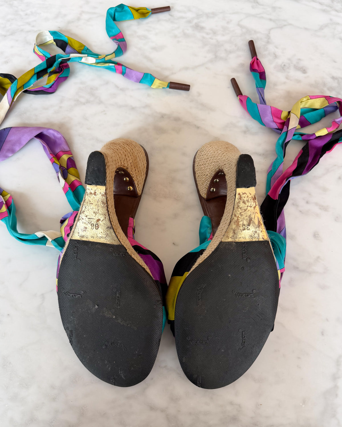 Emilio Pucci Multicolour Print Bow Wedge Sandals (38)