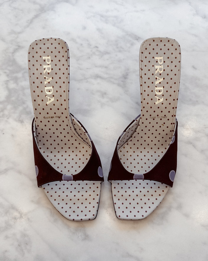 Prada Polka Dot Kitten Heel Mules 2000s (36.5)