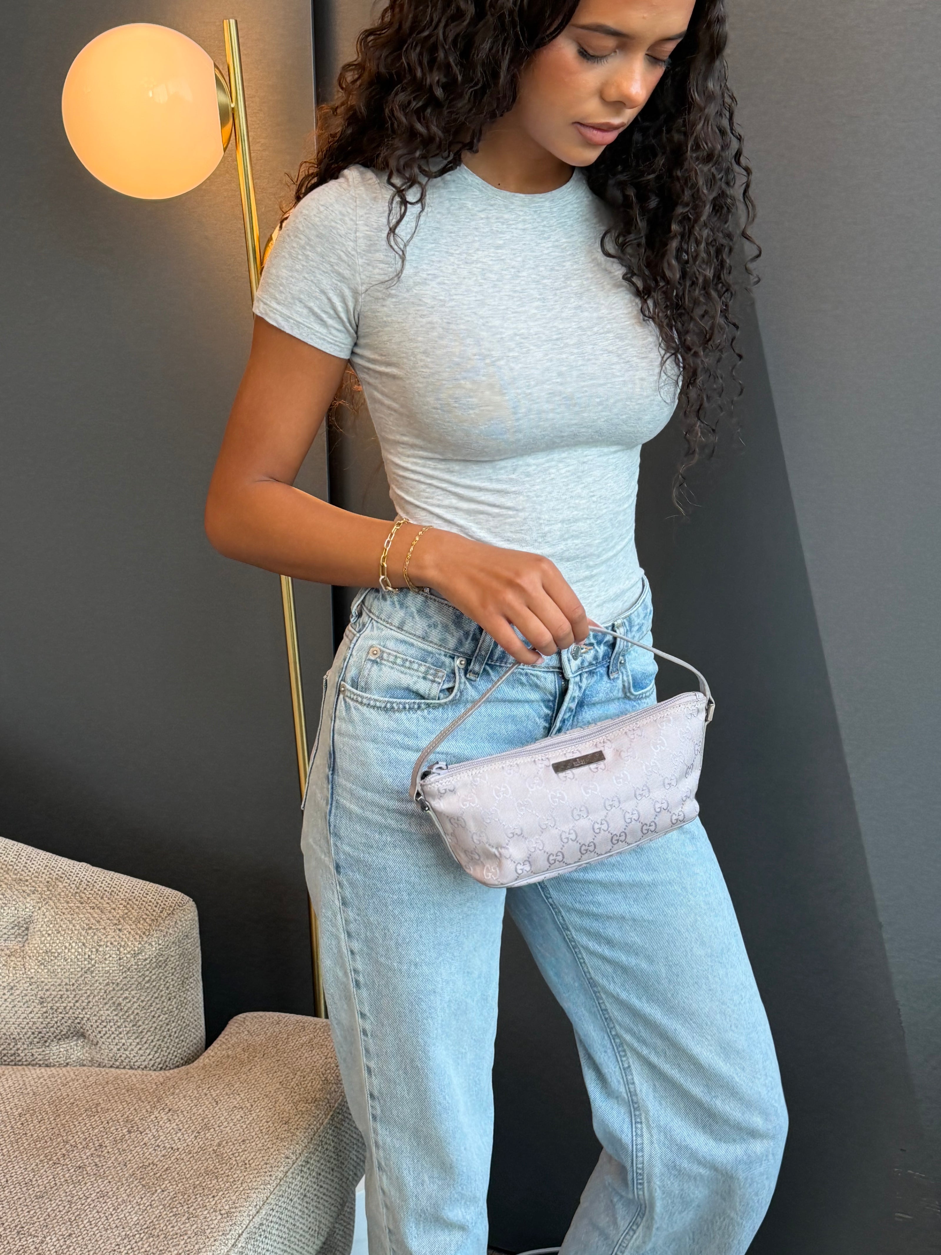 Gucci Lilac Boat Monogram Handbag with Lilac Handle