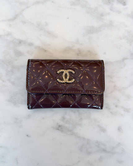 Chanel Purple Patent Quilted Embellished CC Logo Wallet