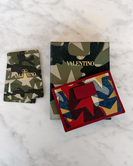 Valentino Garavani Multicolor Red Star Print Leather Card Holder