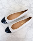 Chanel White Leather Black CC Cap Toe Ballet Flats (41.5)