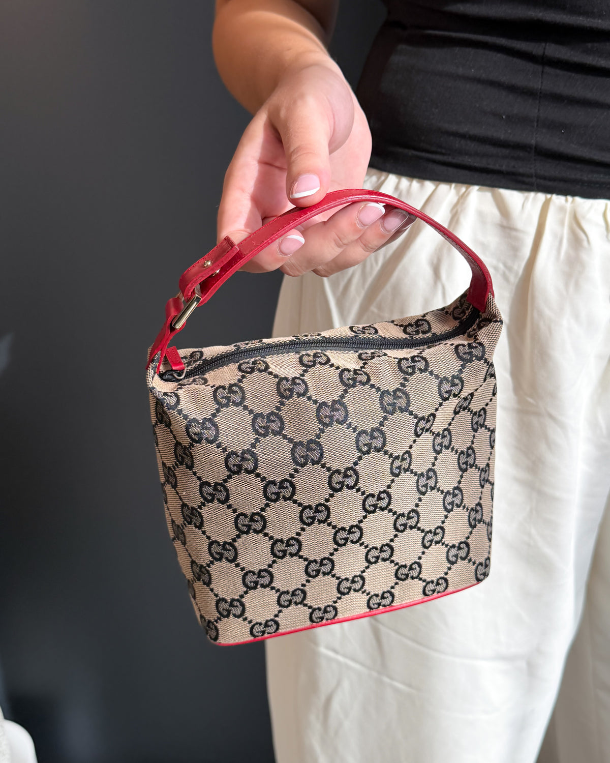 Gucci Tom Ford Era GG Monogram Canvas & Red Leather Strap Bag