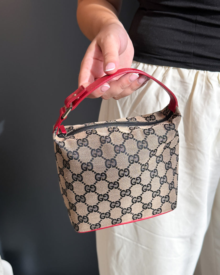 Gucci Tom Ford Era GG Monogram Canvas & Red Leather Strap Bag