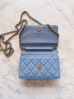 Chanel Sky Blue Quilted Lambskin Wallet On Chain Gold Hardware - 2020