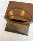 Gucci Bronze Brown GG Monogram Shimmer Satin & Leather Shoulder Bag with Gold Hardware