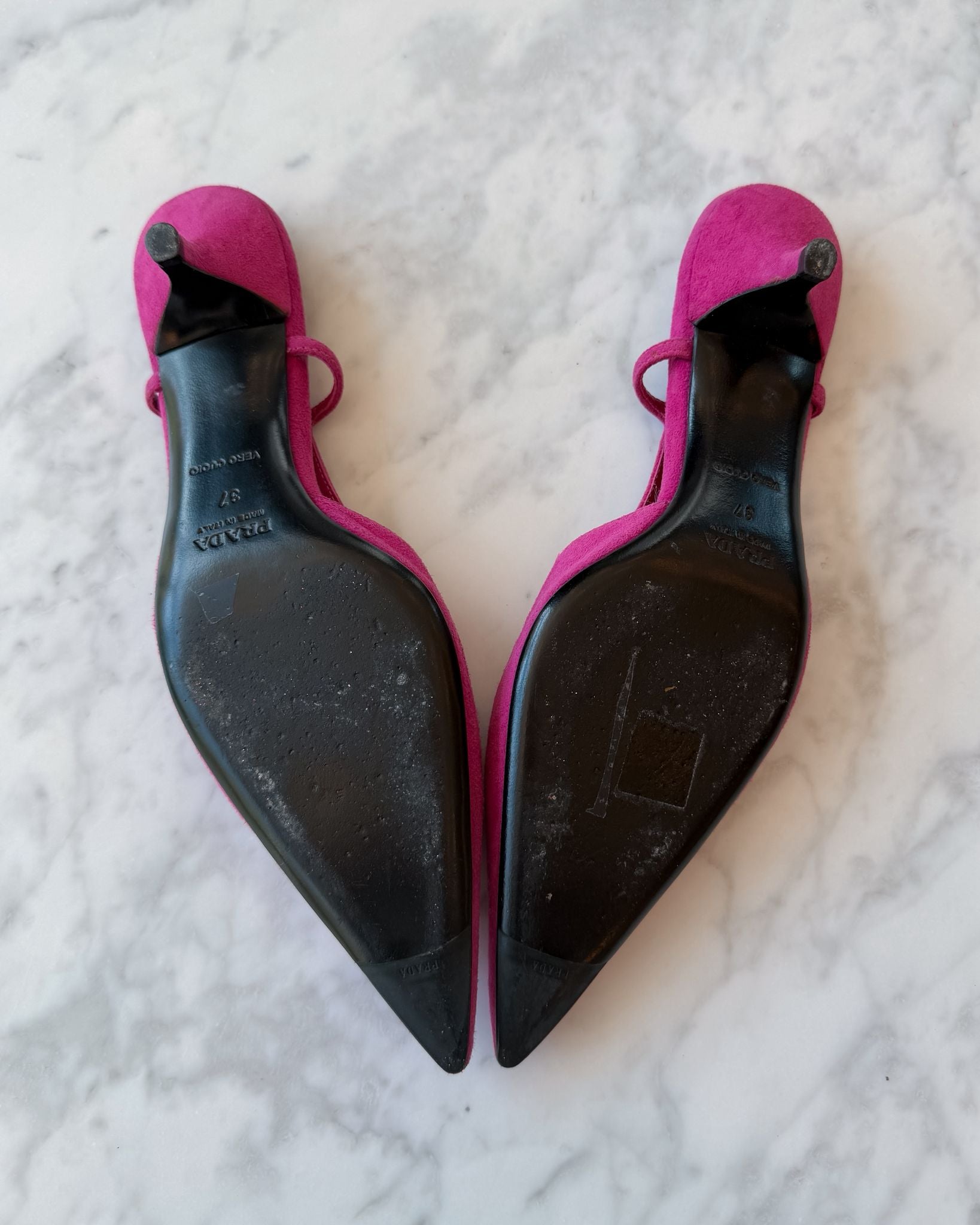 Prada Fuchsia Suede Bow Slingback Heels (37)