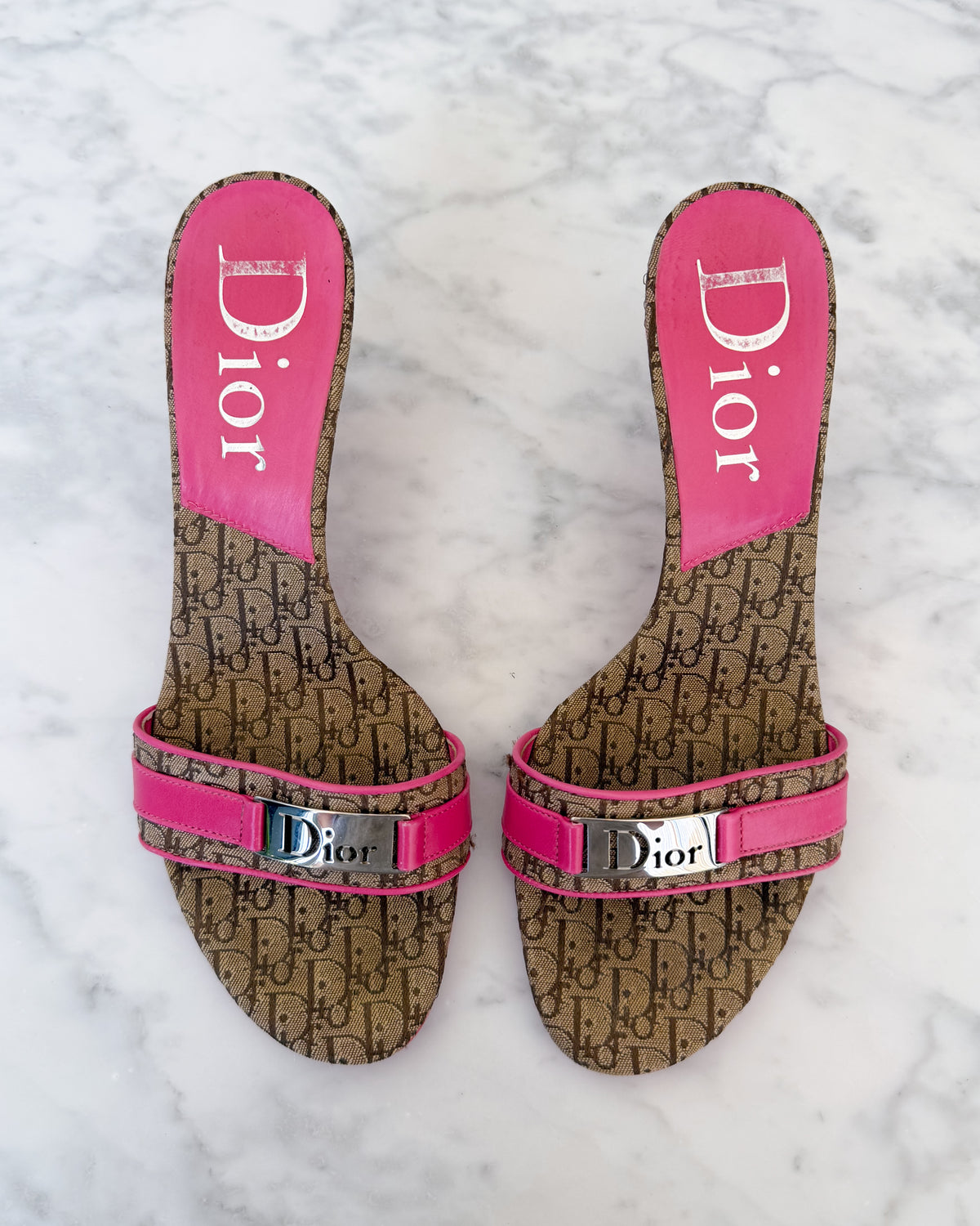 Dior Y2K Diorissimo Monogram Pink Logo Mules (37)
