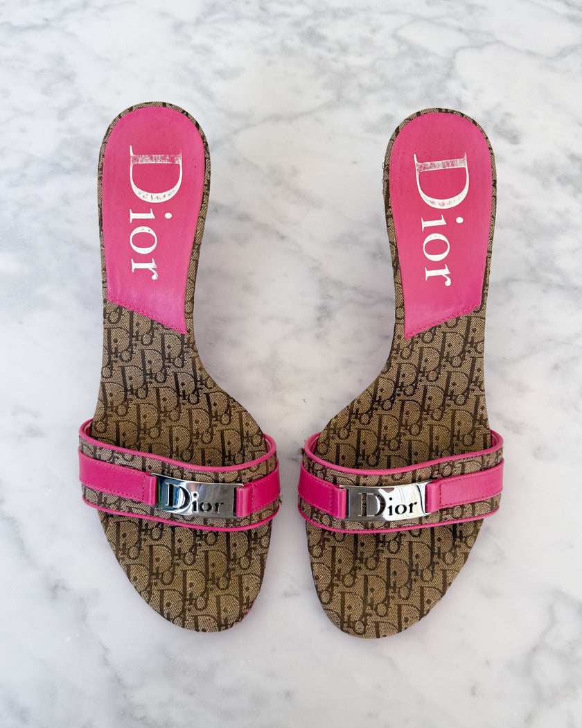 Dior Y2K Diorissimo Monogram Pink Logo Mules (37)