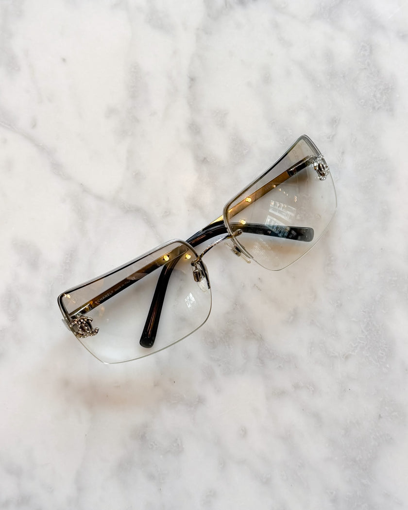 Chanel Rimless Crystal Embellished Sunglasses with Silver Hardware