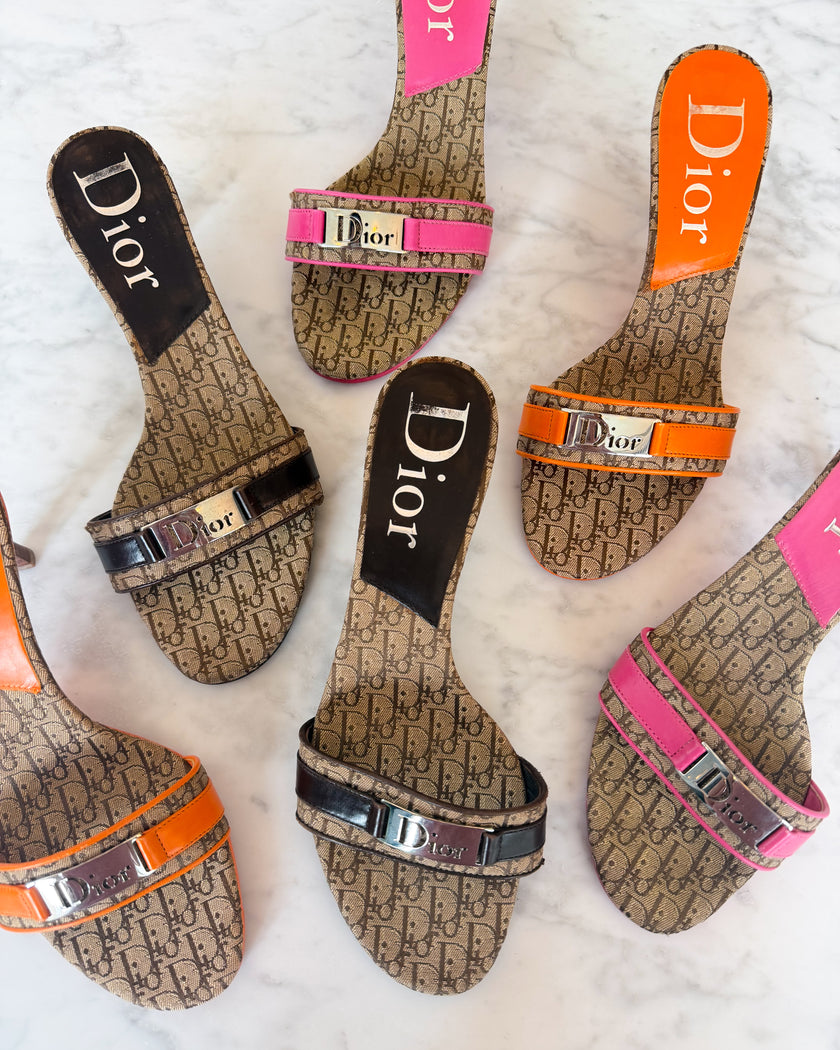 Dior Y2K Diorissimo Monogram Orange Logo Mules (36)