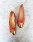 Chanel Coral Shimmer Gold CC Cap Toe Ballet Flats (41.5)