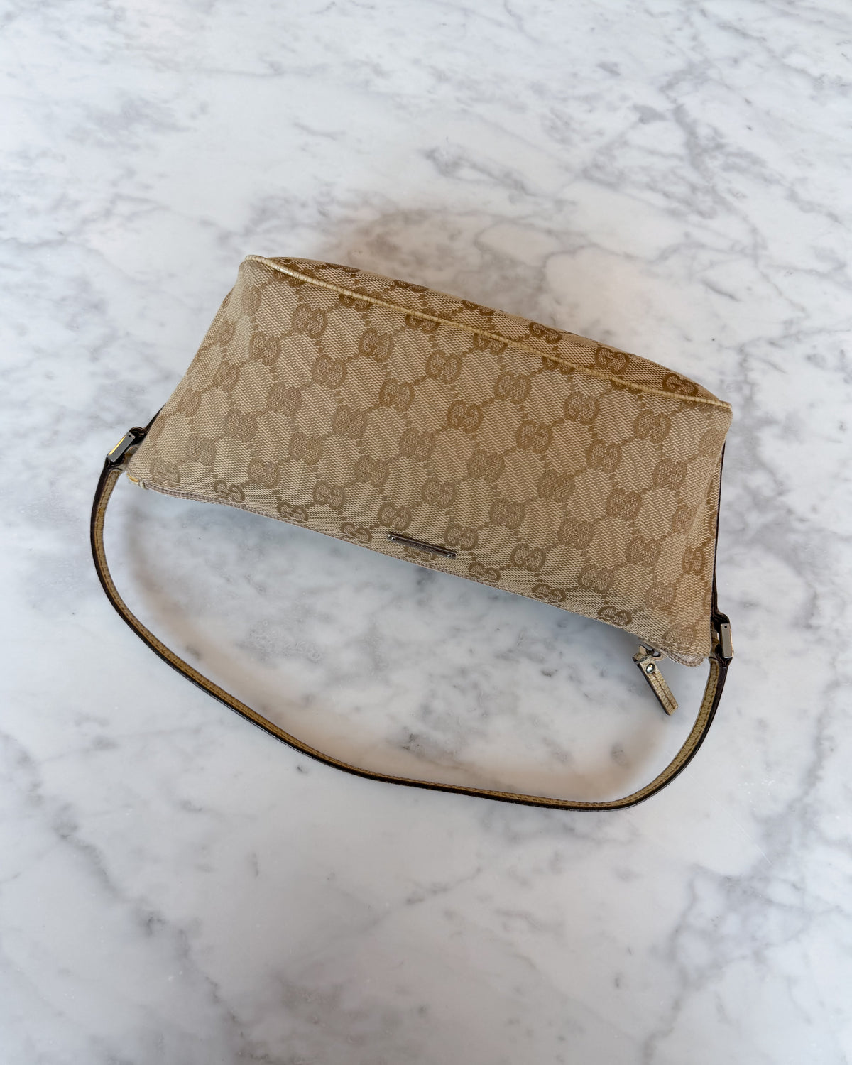 Gucci Beige GG Monogram Canvas Boat Bag with Beige Handle