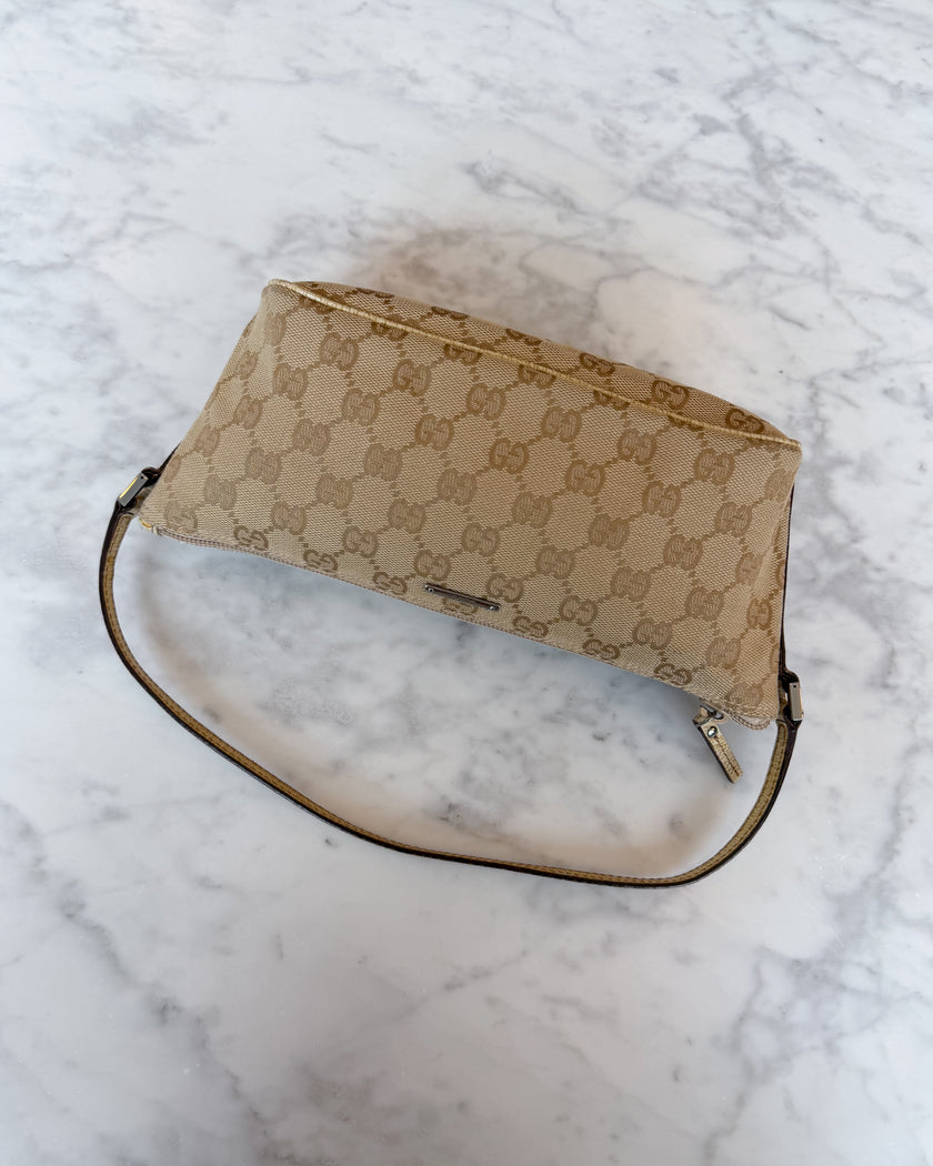 Gucci Beige GG Monogram Canvas Boat Bag with Beige Handle
