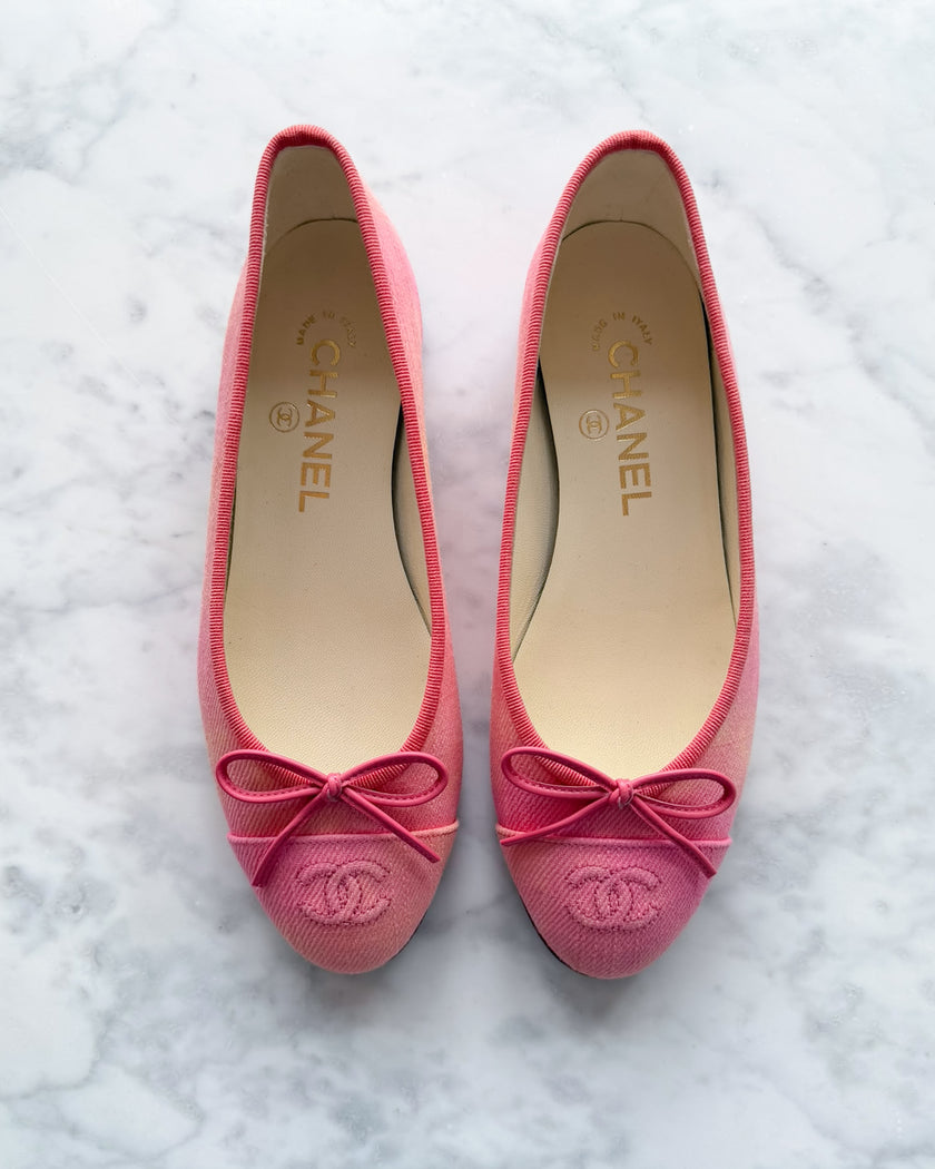 Chanel Peach Pink and Coral Canvas Ballet Flats (36) - VERY RARE