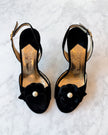 Chanel Velvet Camellia Pearl Slingback Heels (EU 35.5)