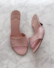 Chanel Pastel Pink Camellia Embossed Leather Mule Heels (36)