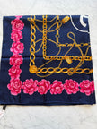 Chanel Vintage Large Silk Scarf CC Logo Pink Camellia Gold Chain Print (Brand New!)