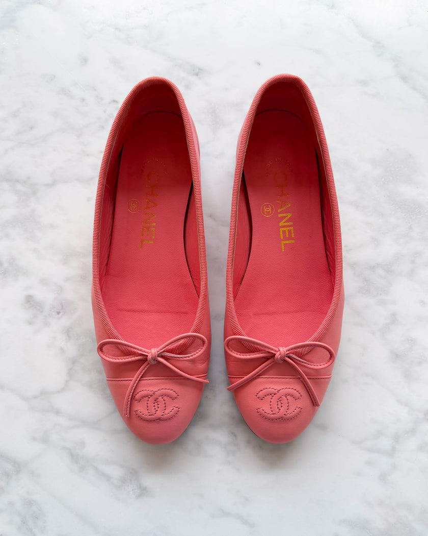 Chanel Raspberry Pink Leather CC Ballet Flats (34.5)