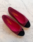 Chanel Burgundy Tweed with Silver Thread & Black Velvet CC Ballet Flats (36.5)