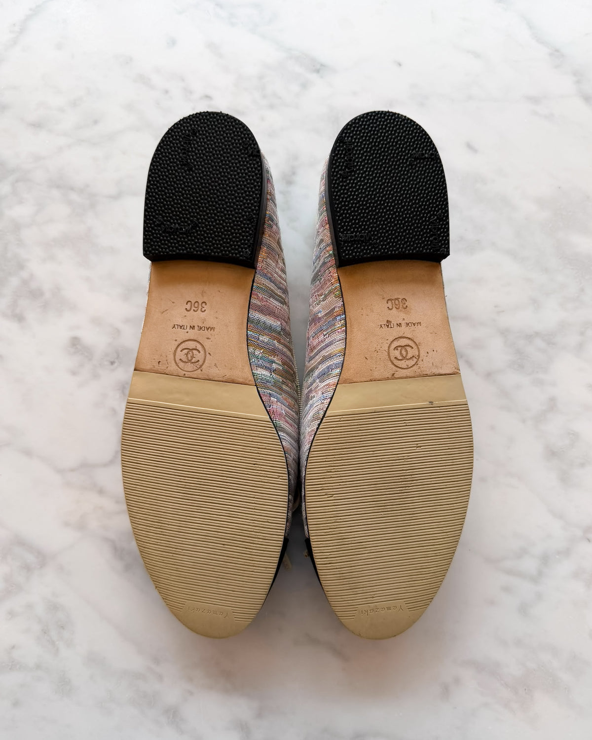 Chanel Multicolour Pastel Metallic Lurex & Black CC Ballet Flats (36) - VERY RARE