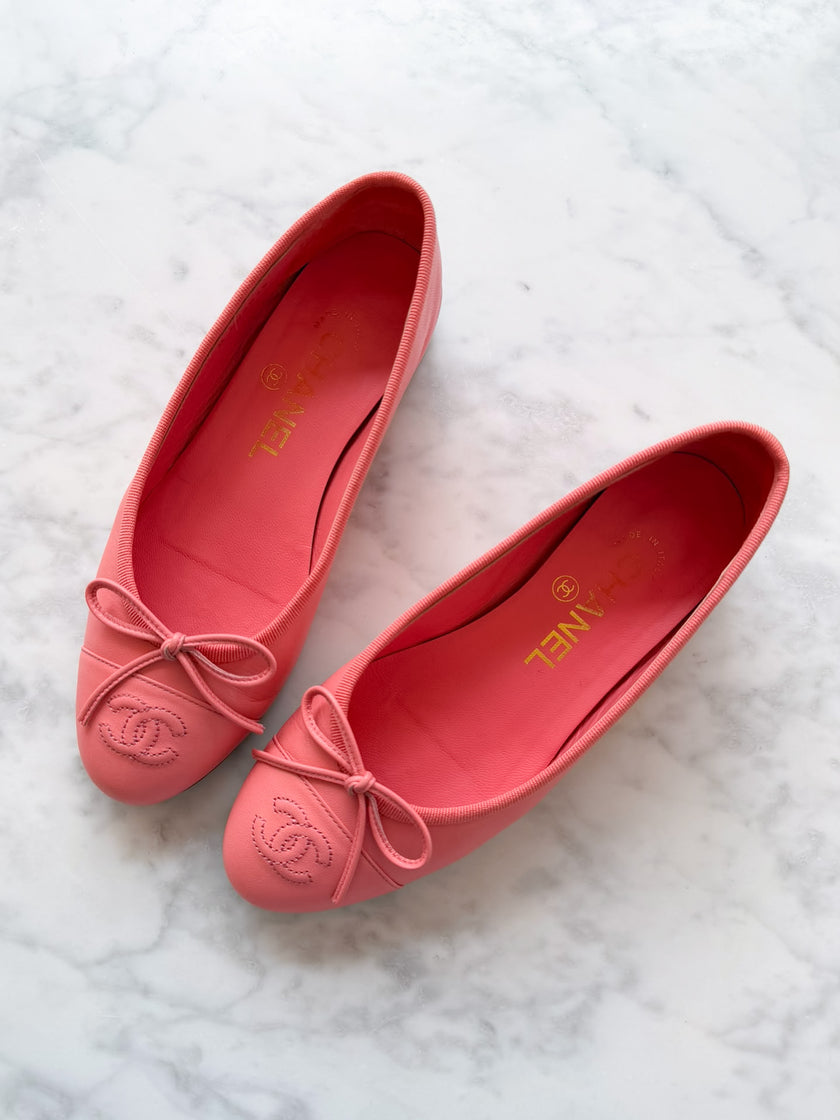 Chanel Raspberry Pink Leather CC Ballet Flats (34.5)