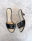 Chanel Black Patent Leather Silver CC Logo Mules (36.5)