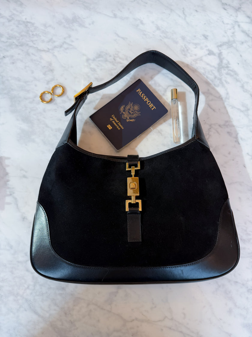 Gucci Jackie Suede and Leather Handbag with Gold Hardware