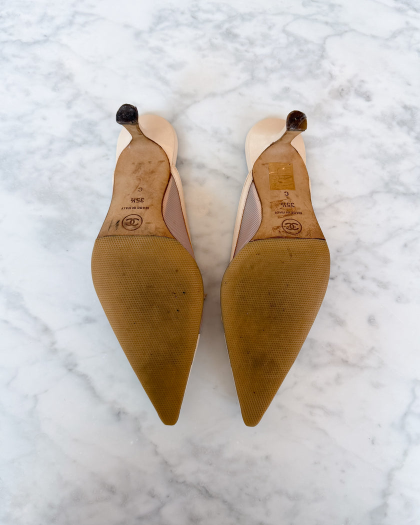 Chanel Ivory CC Logo Bow Kitten Heel Mules (35.5) - VERY RARE