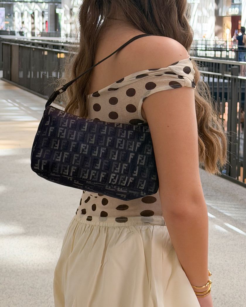 Fendi Denim Zucchino Handbag in Navy Blue