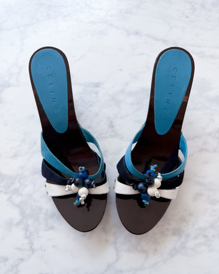 Celine Blue Confetti Beaded Mules - Unworn (38)