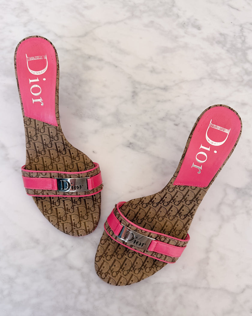 Dior Y2K Diorissimo Monogram Pink Logo Mules (37)
