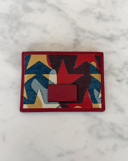 Valentino Garavani Multicolor Red Star Print Leather Card Holder
