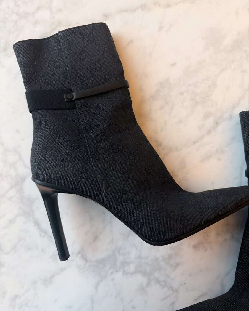 Gucci Charcoal GG Monogram Canvas Ankle Boots (39)