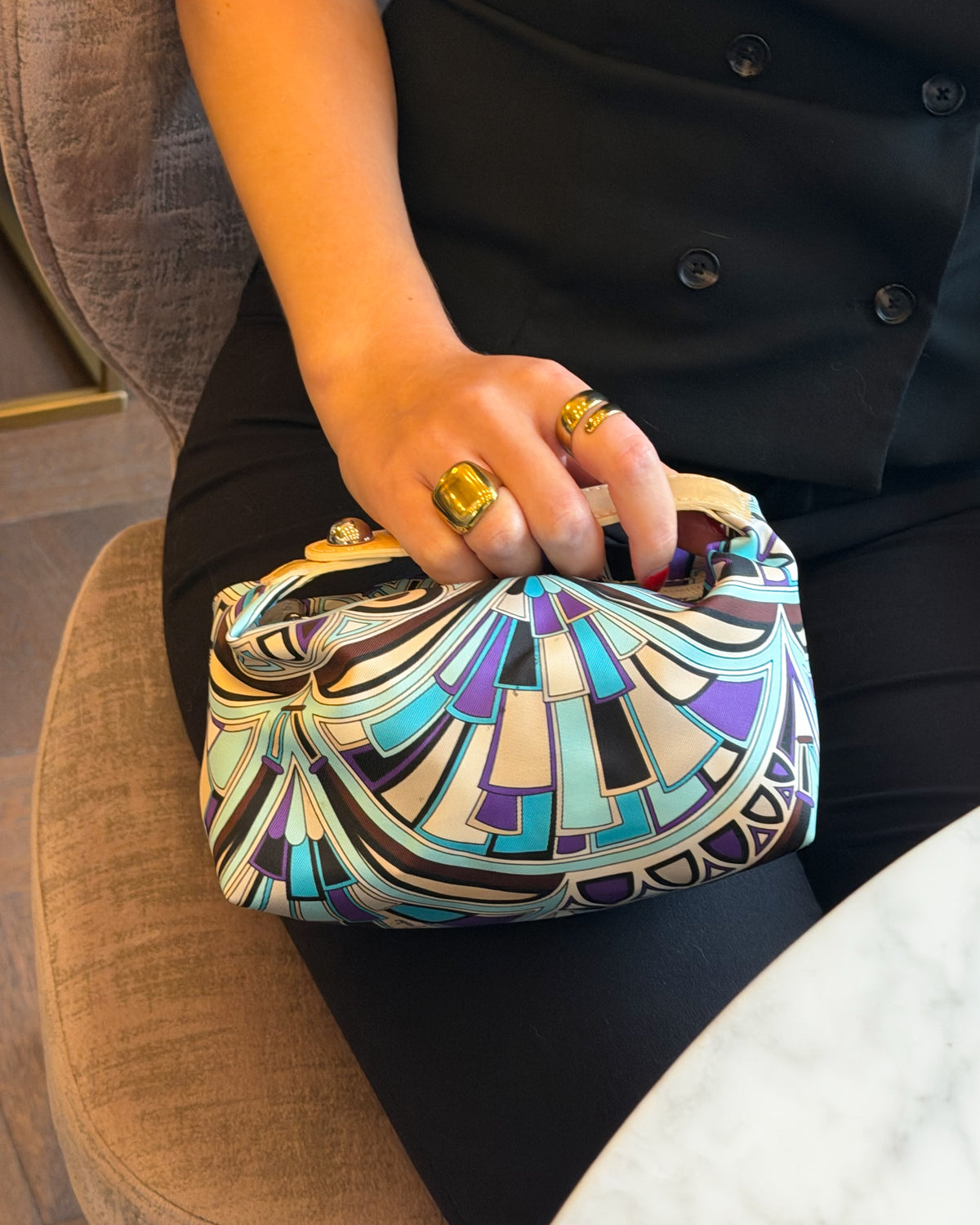 Emilio Pucci Blue & Violet Patterned Handbag