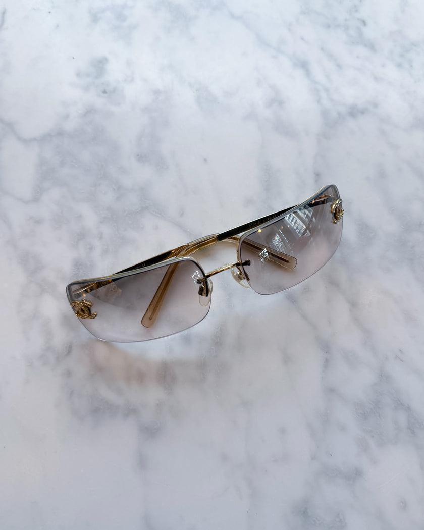 Chanel Rimless Crystal Embellished Sunglasses with Gold Hardware