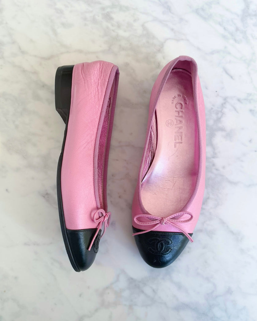 Chanel Shimmer Pink & Black CC Ballet Flats (36.5)