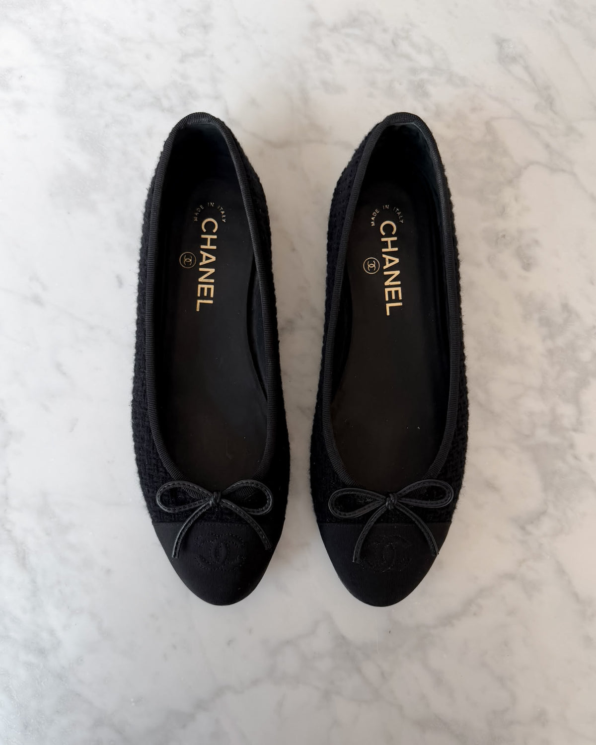 Chanel Black Tweed Timeless CC Ballet Flats (39.5)