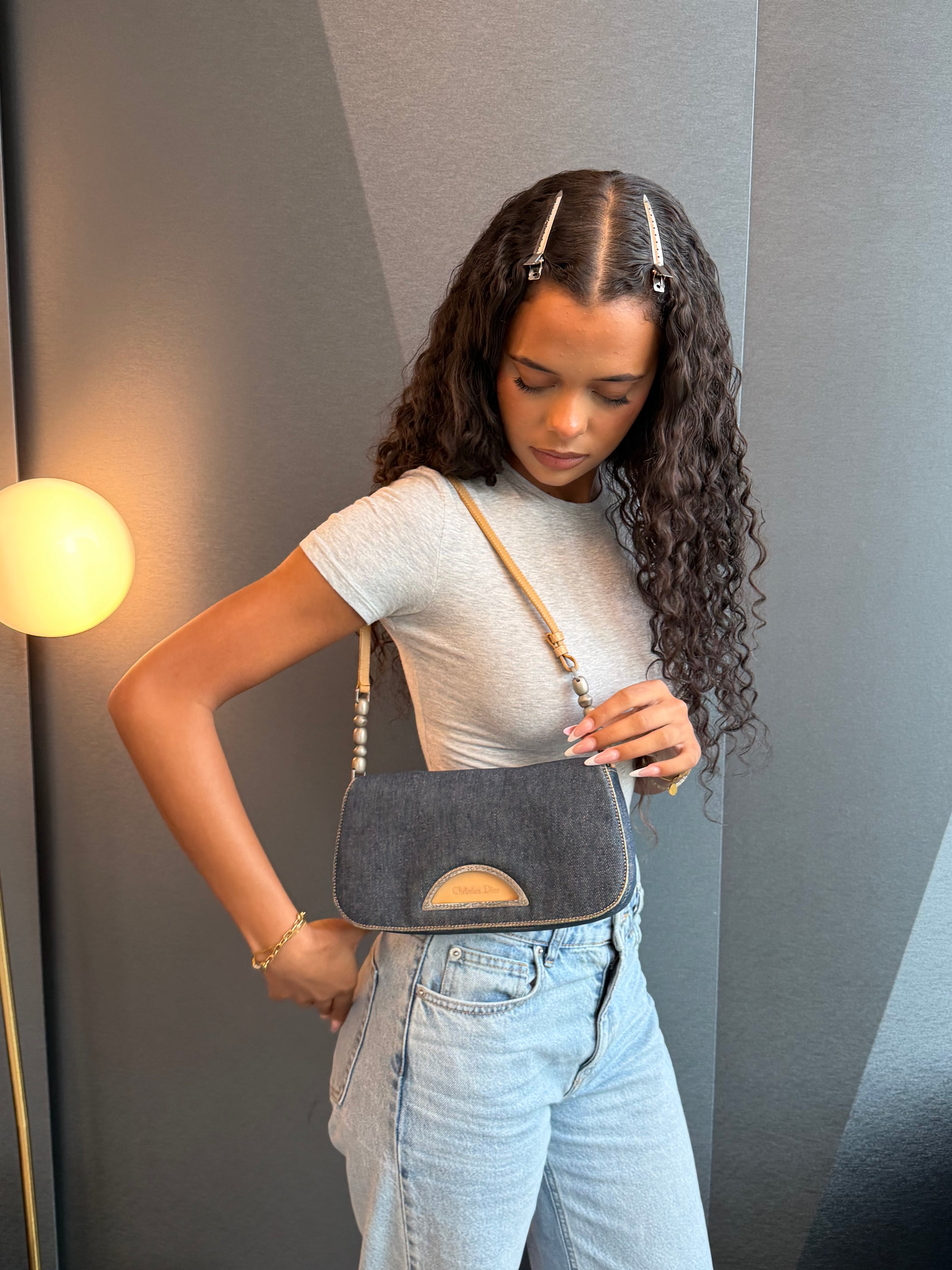 Christian Dior Malice Denim Shoulder Bag with Silver Hardware