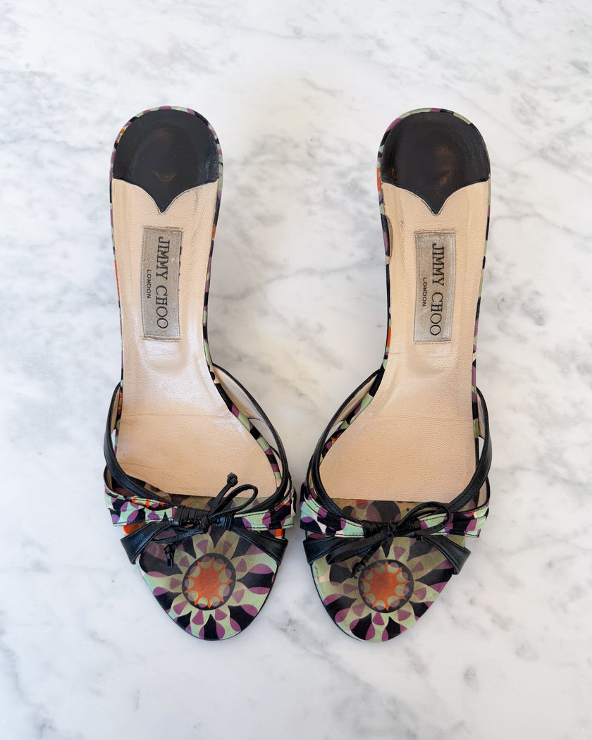 Jimmy Choo Multicolor Print Bow Kitten Heel (40.5)