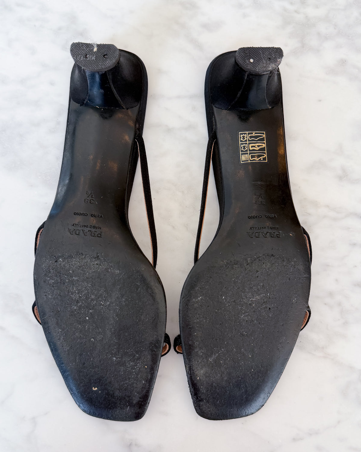 Archival Prada Black Satin Rose Kitten Heel Mules (38.5)